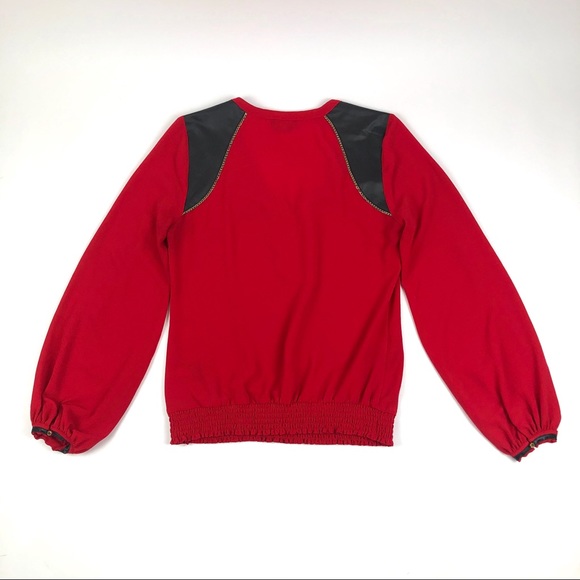 Bebe Red Veronica Blouson Leather Shoulder Top - Picture 4 of 11